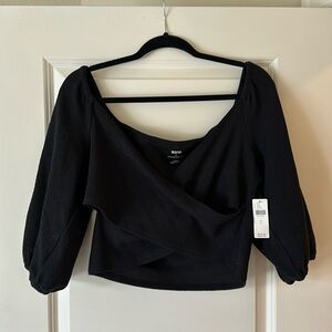 Maeve by Anthropologie puff sleeve black blouse. Size L